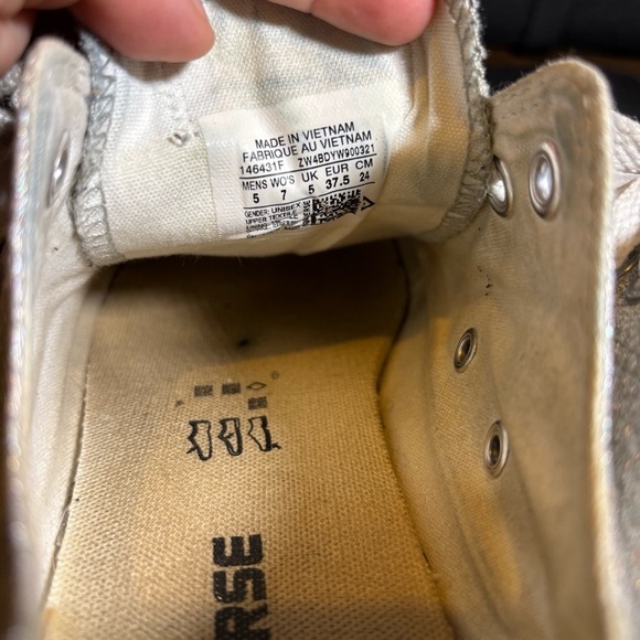 Converse Chuck Taylor Silver Glitter Sparkly Low-Top Sneakers 7 - Picture 4 of 5